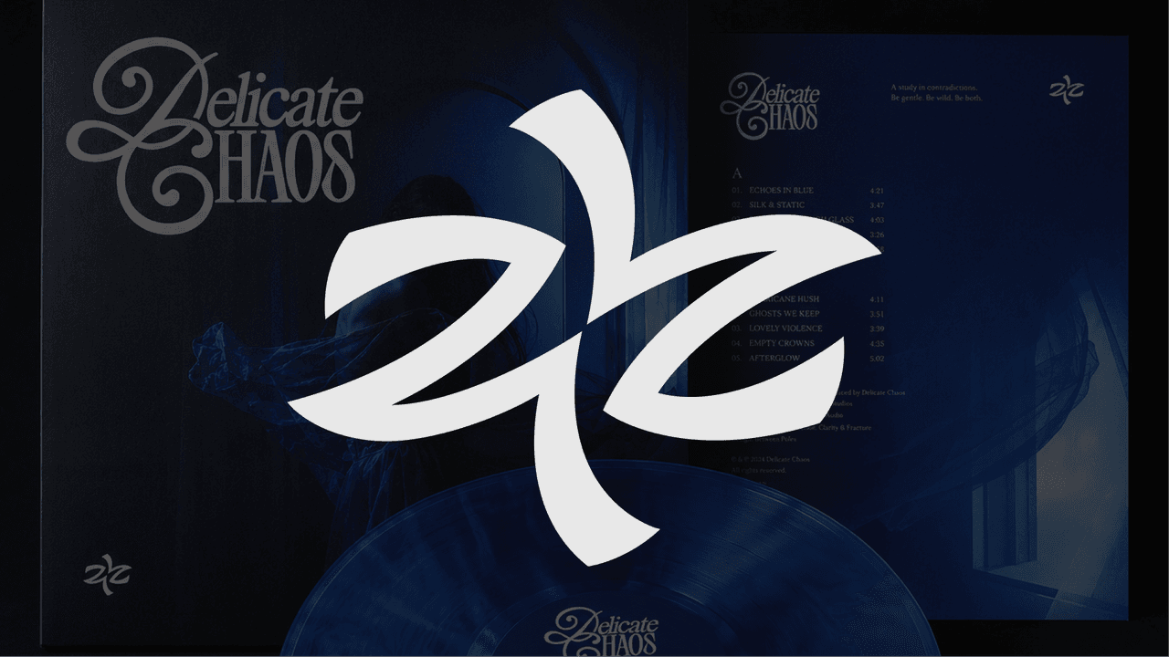 Delicate Chaos album packaging and monogram identity.