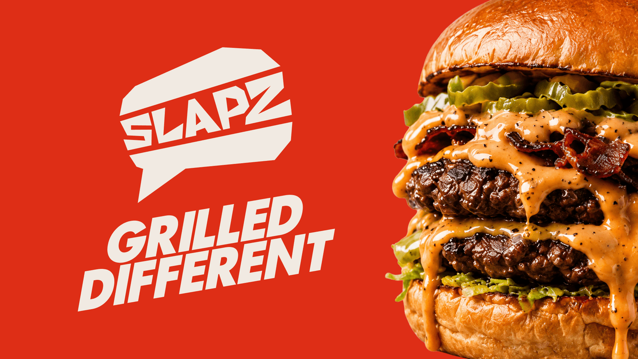 SLAPZ brand identity for a burger concept, "Grilled Different."