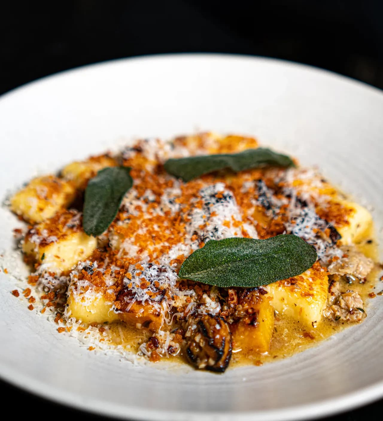 Gnocchi with crispy sage leaves, roasted squash and grated parmesan at Olivia