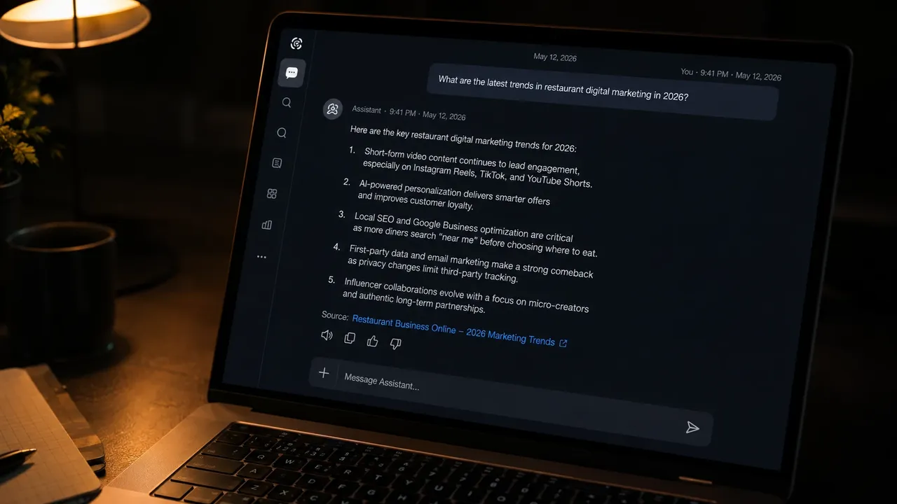 Close-up of a laptop screen showing an AI chat assistant response with a highlighted citation link.