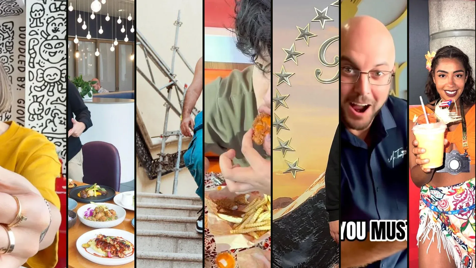 Seven Tampa Bay and Orlando food creators side by side: Food by Tiana, Tasty Chomps, Jesus Andres Andrade, Bin Min Munch, Michael Haffner, Mr. Tampa Bay and Your Tampa Bestie
