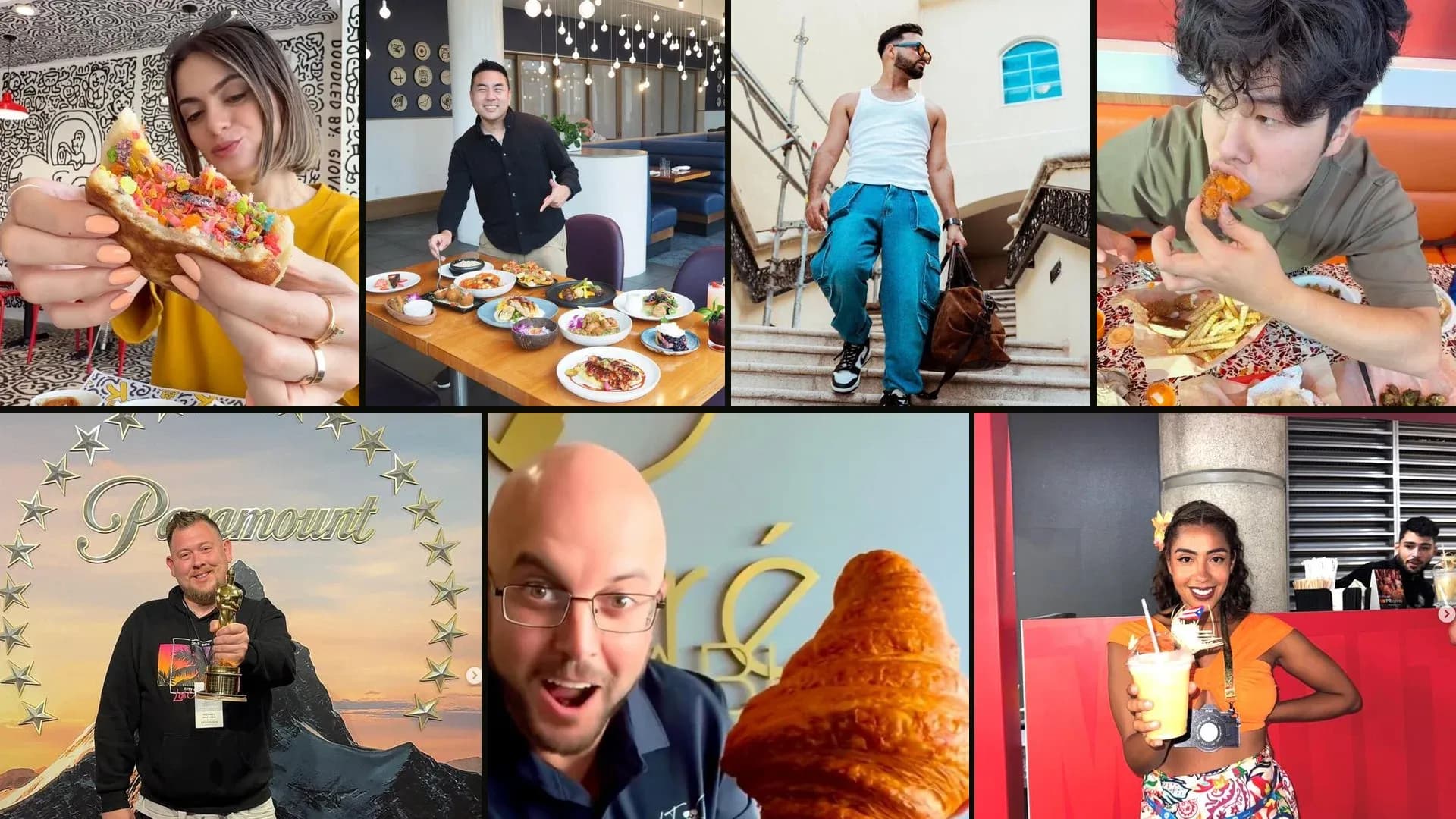 Seven Tampa Bay and Orlando food creators in a grid: Food by Tiana, Tasty Chomps, Jesus Andres Andrade, Bin Min Munch, Michael Haffner, Mr. Tampa Bay and Your Tampa Bestie